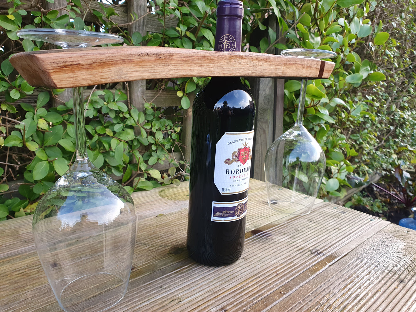 Oak Stave Wine Caddy – Handmade from Reclaimed Whiskey Barrels