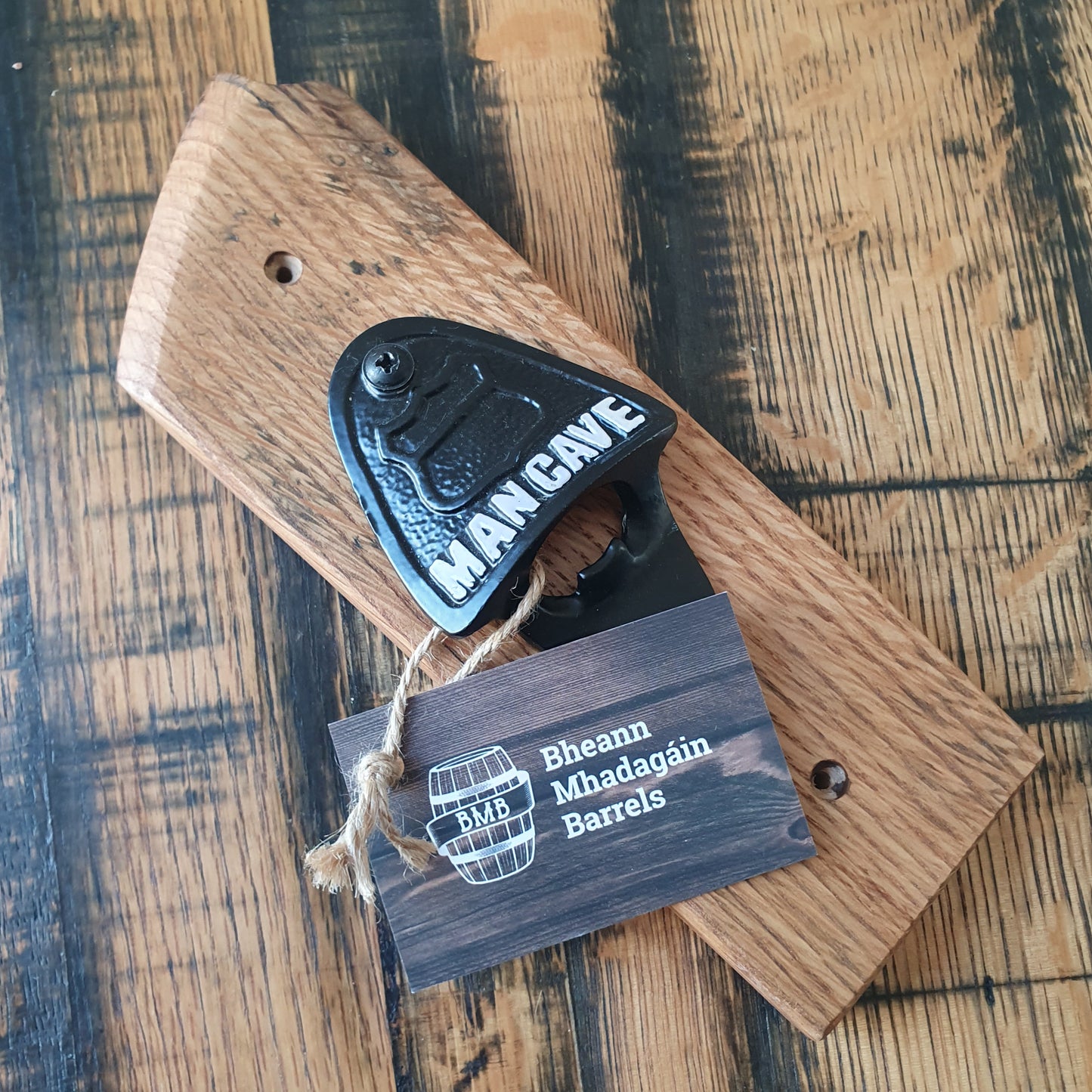 Wall-Mounted Whiskey Stave Bottle Opener - man cave