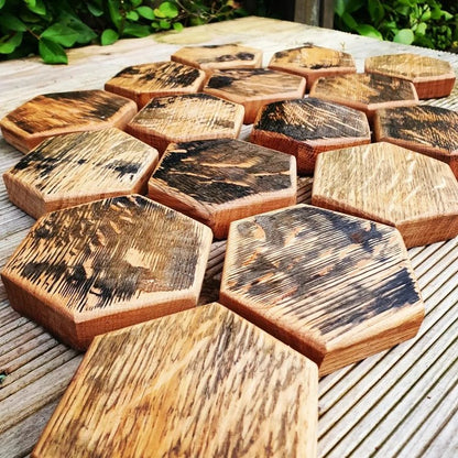 Giants Causeway Oak Coasters – Handcrafted from Authentic Whiskey Barrel Lids