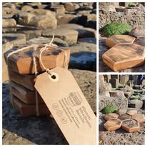 Giants Causeway Oak Coasters – Handcrafted from Authentic Whiskey Barrel Lids