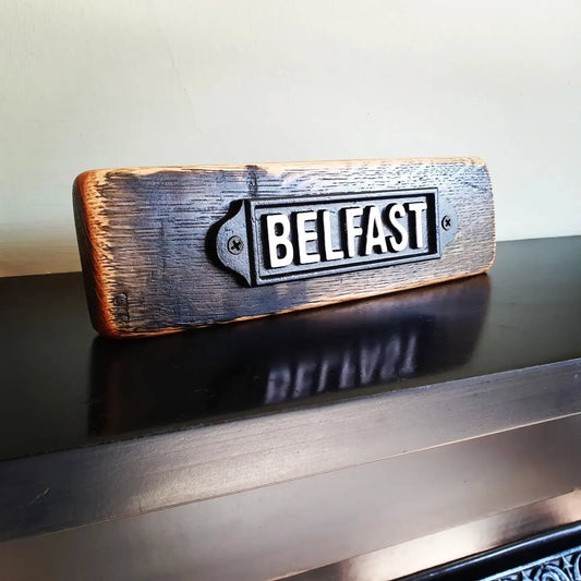 Handcrafted Belfast Whiskey Stave Sign – Solid Oak Barrel Wood