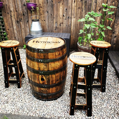 The Whiskey Barrel Bar Set – Oak Barrel Table with 3 High Stools