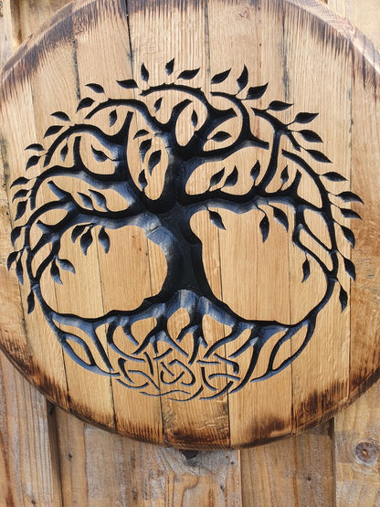 Custom carved Irish Whiskey Barrel Lid – Various designs