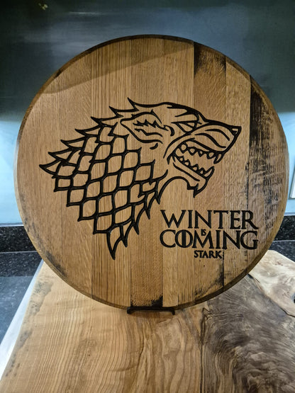 Custom carved Irish Whiskey Barrel Lid – Various designs